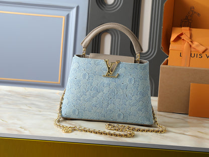 Capucines Blue Wshed Denim Handbag