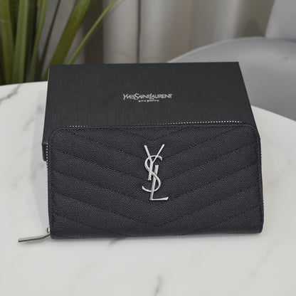 Large Zip Around Wallet With Silver Hardware