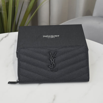 Large Zip Around Wallet Black Hardware
