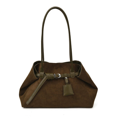 Retro Frosted Suede Tote Bag For Women Large Capacity Shoulder Bag