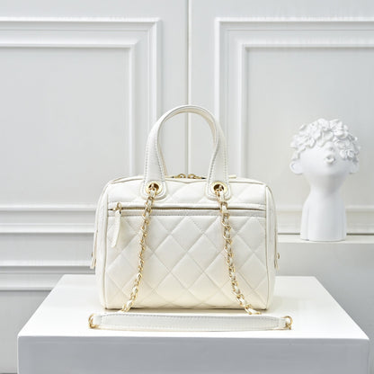 Caviar Quilted Small Bowling Bag White
