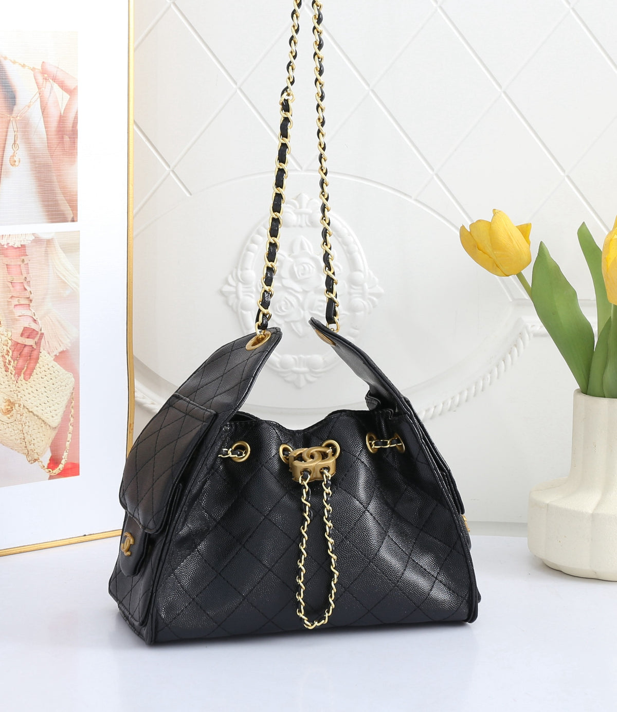 CC 25 Small Hobo Handbag Gold-Tone Logo