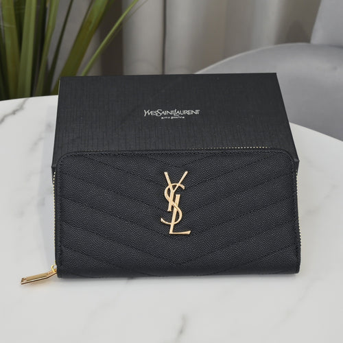 Large Zip-Around Wallet With Gold-Tone Hardware