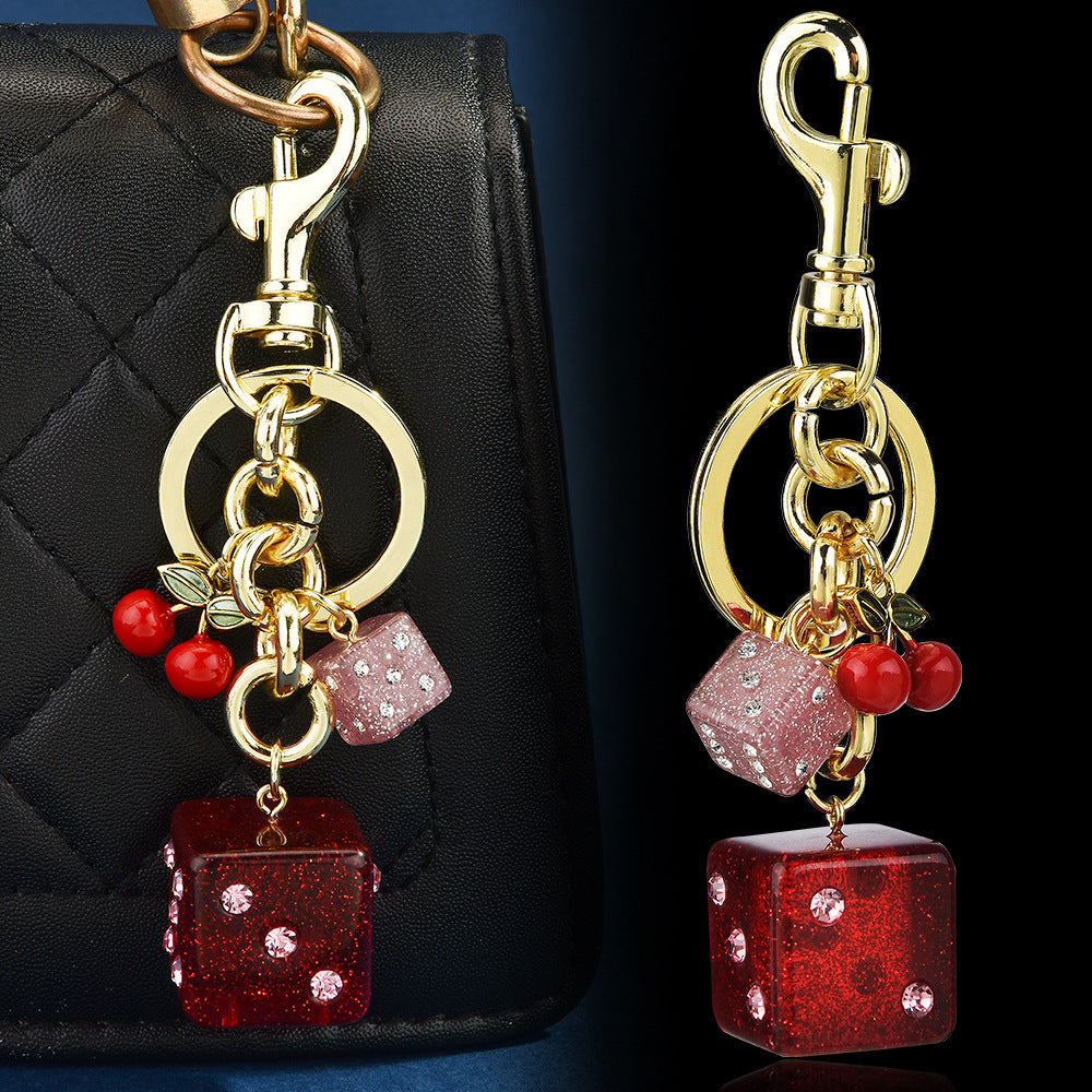 Dice Bag Hanging Vintage Cherry Keychain Pendant